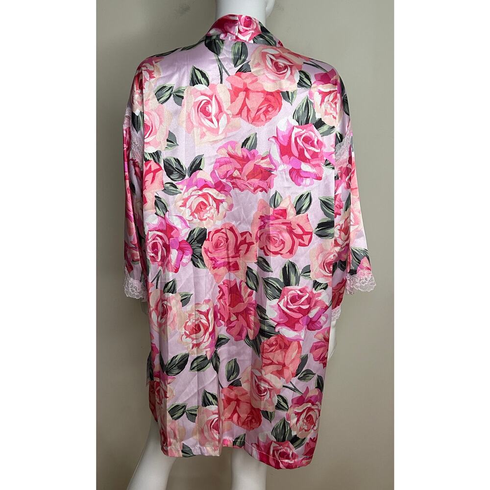 In Bloom by Jonquil Ella Floral Lace Trim Satin Robe Women XS/S New No Belt - Picture 5 of 8